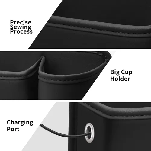 Miniatura 5 de Portavasos de cuero para automóvil, 2 piezas, relleno de huecos para asiento de automóvil con portavasos para tazas, gafas, tarjeta y llave Negro