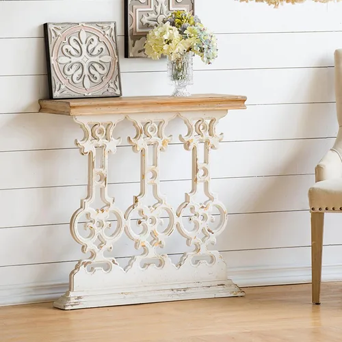 Miniatura 20 de Mesa consola de 57 pulgadas para entrada, moderna mesa de sofá, mesa de sofá rústica con diseño de patas cruzadas, mesa de chapa de acacia