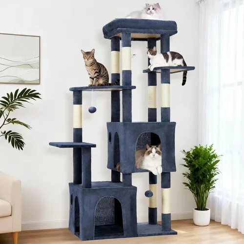 Torre grande de árbol para gatos de 61 pulgadas para gatos de interior, condominio para gatos de varios niveles de servicio pesado para Maine Coon y