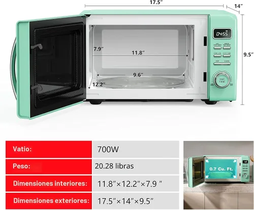 Miniatura 7 de Galanz GLCMKZ07GNR07 - Horno microondas retro , funciones de cocción y recalentamiento automáticos, descongelación e inicio rápido, fácil limpieza