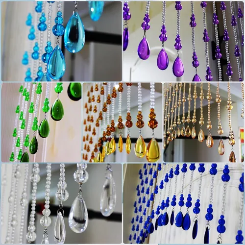 Miniatura 7 de Cortina de cuentas de cristal para puertas, cortinas colgantes de cuentas de vidrio para ventanas, divisores de habitación, dormitorio, cafetería