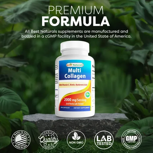 Miniatura 5 de Best Naturals Píldoras de colágeno múltiple de 2000 mg para mujeres y hombres, cápsulas de péptidos de colágeno hidrolizados para cabello, piel
