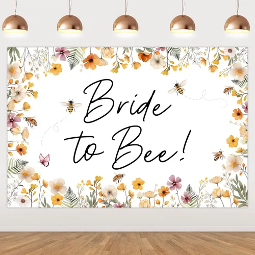 Pancarta de fondo de novia a abeja, decoración de despedida de soltera, abeja, decoración de despedida de soltera, flores y abeja, telón de fondo