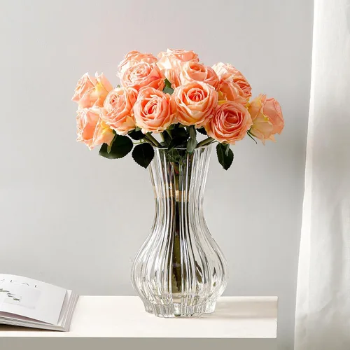 Jarrón decorativo moderno de 10 pulgadas para arreglos florales, florero grande y elegante de vidrio transparente para ramo (transparente)