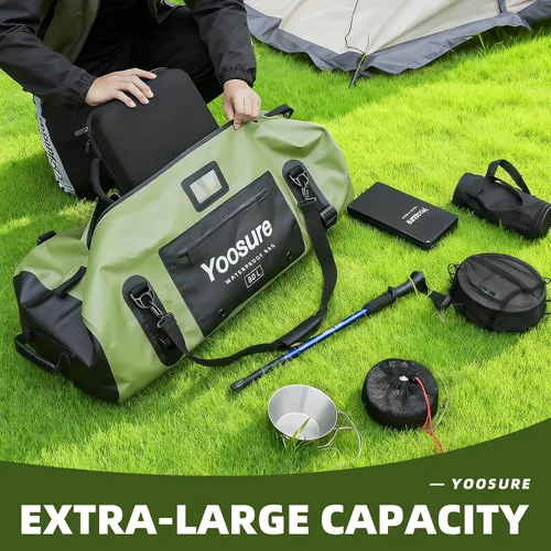 Miniatura 7 de Bolsa de lona impermeable de 80 Lt, mochila seca para motocicleta, bolsas impermeables con cremallera y almohadilla espaciadora para kayak, rafting