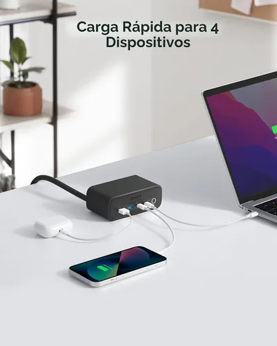 Miniatura 3 de Estación de carga Anker 525, regleta de alimentación USB C 7 en 1 para iPhone 13/14, cable de extensión de 5 pies con 3 AC, 2 USB A, 2 USB C, Negro
