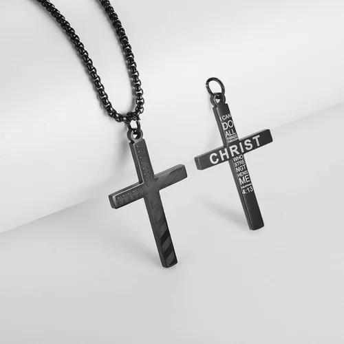 Miniatura 2 de ZRAY Collar con cruz de bandera estadounidense para hombre, joyería patriótica, cadena de acero inoxidable de 24 pulgadas, grabado, inspirador