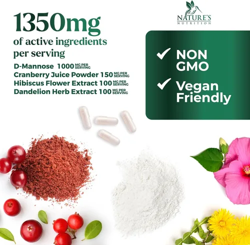 Miniatura 6 de D-manosa 1000 mg por porción – Arándano e hibisco – Eficaz de acción rápida, elimina las impurezas para la vejiga, suplemento de apoyo a la salud