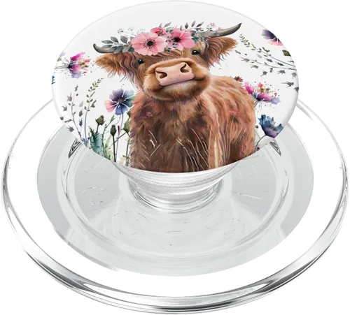 Miniatura 8 de PopSockets adhesivo PopGrip de vaca escocesa floral de vaca escocesa para bebé