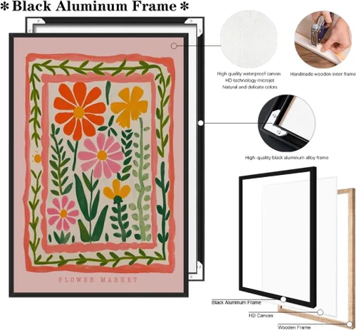 Miniatura 2 de Arte de pared de flores silvestres rosas, póster retro de mercado de flores, impresión botánica colorida de moda, arte popular, ilustración floral