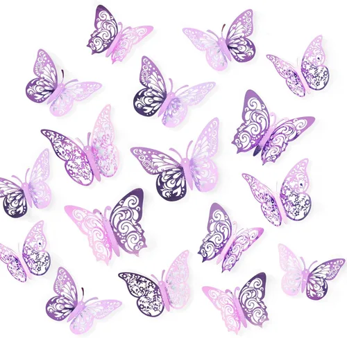 Miniatura 9 de 60 piezas de mariposas 3D para pastel y decoración de pared - 5 estilos, 3 tamaños, púrpura láser