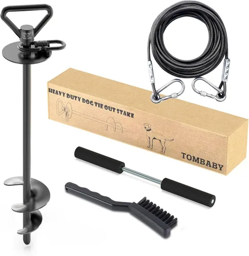 TOMBABY Cable y estaca para perros, con cable resistente de 20 pies, anclaje giratorio de 360° y antienredos, corredor de perro para patio, estaca