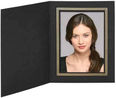 Paquete de 100 carpetas de fotos de 4 x 6 pulgadas, color negro con borde de lámina dorada, marco de fotos de cartón, tarjetas de papel para fotos,