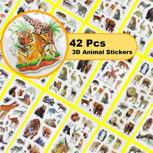 Miniatura 3 de 42 hojas de calcomanías 3D esponjosas de animales de la selva y el zoológico para adolescentes, álbumes de recortes hechos a mano, botella de agua