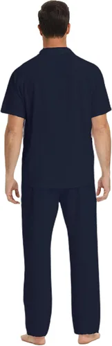 Miniatura 8 de RPOVIG Conjunto de camisa de lino y pantalones: conjuntos de lino de 2 piezas para hombre, camisas de manga corta, pantalones de yoga, trajes
