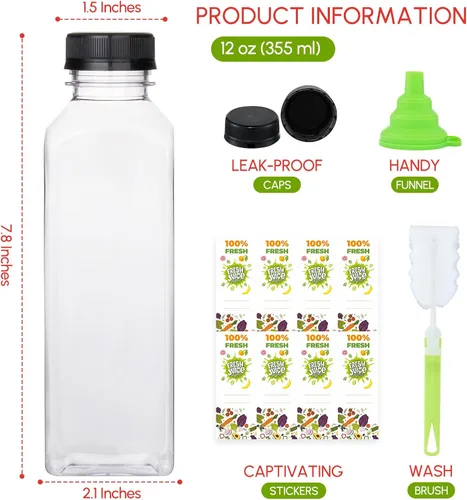 Miniatura 2 de The Buyer Choice - 42 botellas de plástico para jugo de 16 onzas con tapas, botellas reutilizables transparentes para jugo, transparentes con tapas