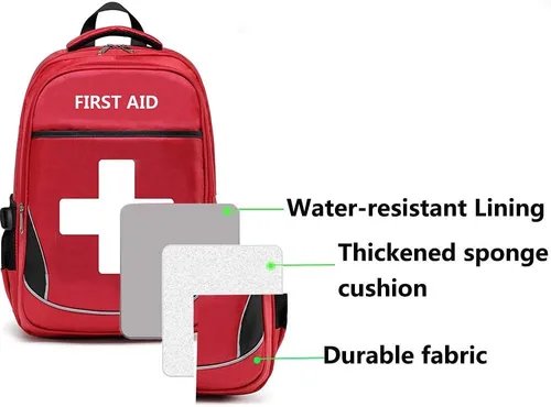 Miniatura 4 de Bolsa de primeros auxilios vacía roja bolsa médica de emergencia para primeros auxilios, mochilas de trauma con múltiples bolsillos para viajes, rojo