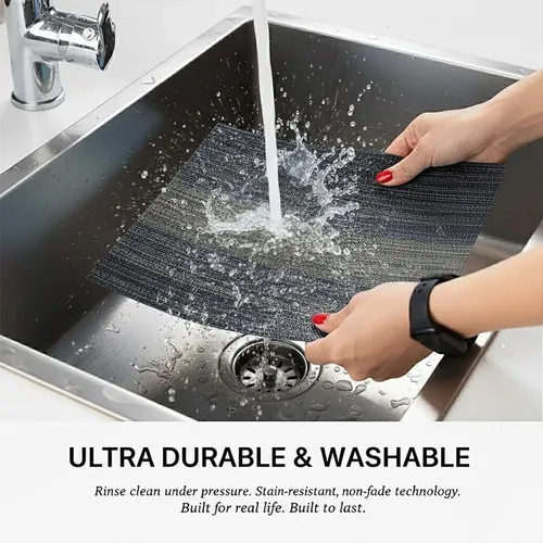 Miniatura 5 de Juego de 4 manteles individuales tejidos de vinilo/plástico, lavables y duraderos, antideslizantes, para decoración de mesa de cocina, comedor, Negro