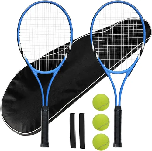 Raquetas de tenis para 2 jugadores recreativas para principiantes, juego de raquetas adultas ligeras preencordadas de 27 pulgadas para mujeres y