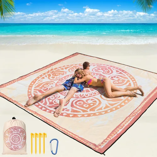 Miniatura 18 de WIWIGO Manta de playa impermeable a prueba de arena tapete de playa 79" X 83"/10'x9' para 2-8 adultos, de secado rápido, tapete de picnic al aire