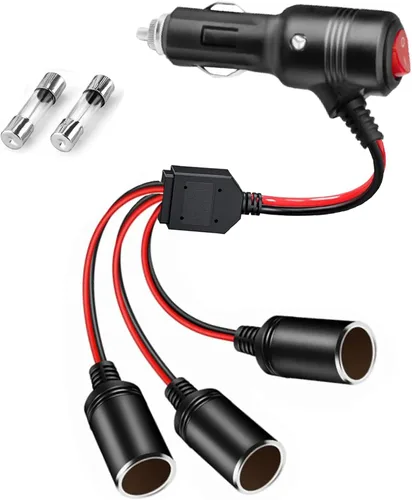 Divisor de encendedor de cigarrillos para automóvil, adaptador de encendedor de cigarrillos de 12 V, cable Y de 3 enchufes, 1 a 3 puertos de