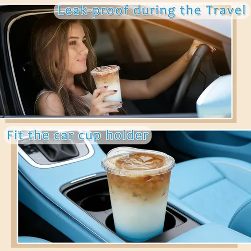 Miniatura 11 de Juego de 100 vasos de plástico transparente de 16 onzas con tapas para sorbos y popotes, tazas de café helado desechables con tapas para bebidas
