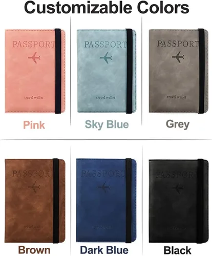 Miniatura 5 de Funda para pasaporte, funda para pasaporte, funda de cuero impermeable con bloqueo Rfid, cartera de viaje con correa elástica y ranura