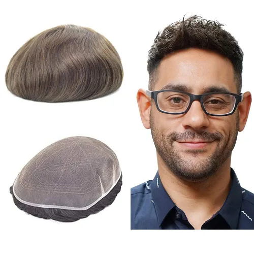 Miniatura 8 de Lordhair Sistema de cabello para hombres, cabello humano real, encaje francés, sistema de cabello para hombre, tamaño 8x10 pulgadas, tupé #1