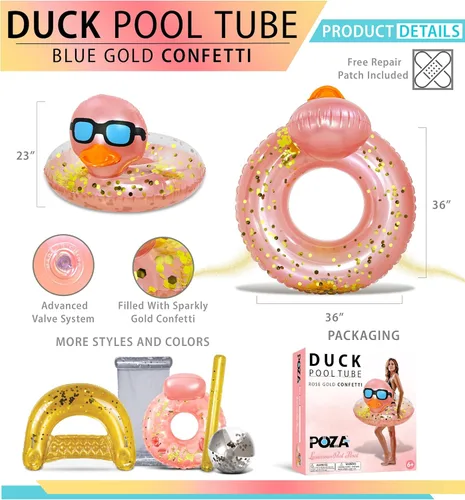 Miniatura 2 de POZA Flotador inflable de pato para piscina: vinilo resistente a los rayos UV, confeti de pato para piscina, flotador de piscina de animales, anillo