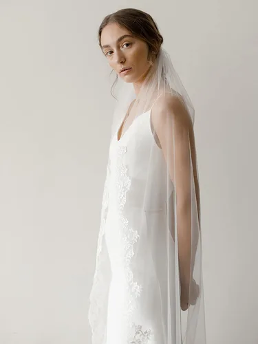 Miniatura 3 de Latious Velos de novia de encaje blanco de 1 nivel, velo de novia floral, velos largos de tul con peine, velos catedrales para novias y mujeres