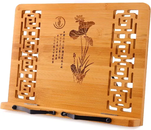 Miniatura 13 de MEGREZ Soporte de libro para lectura (13.2 x 9.4 pulgadas) Soporte de bambú para libros de cocina para cocina, soporte ajustable