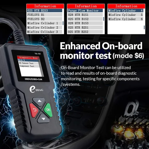 Miniatura 4 de Escáner EDIAG OBD2 YA-101 Lector de código automático para comprobar la luz del motor, sensor O2, prueba EVAP, prueba de monitor a bordo