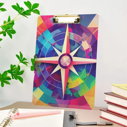 Miniatura 9 de Vnurnrn Portapapeles A4 estándar para estudiantes, mujeres y hombres, estético, tamaño 12.5 x 9 pulgadas, clip dorado, brújula geométrica