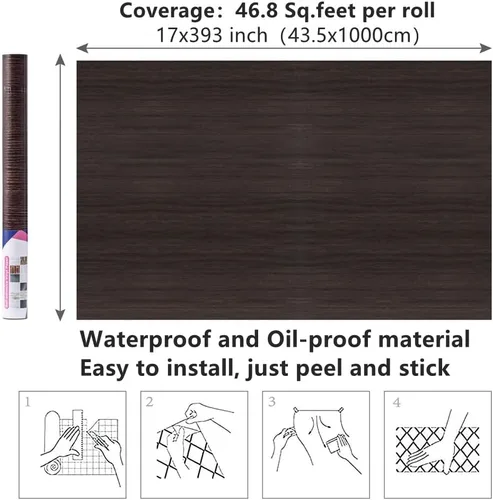 Miniatura 7 de Arthome - Papel de contacto de madera autoadhesivo de nogal marrón, 16.5 x 393 pulgadas, película de vinilo decorativa para encimera, armarios