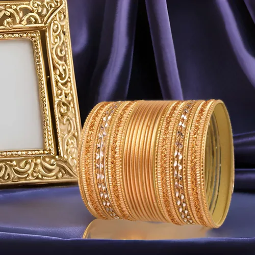 Miniatura 8 de Touchstone - Pulseras de metal indio para mujer, de aleación de oro, colección de 2 docenas de pulseras Bollywood, para mujer, apilable, anchas