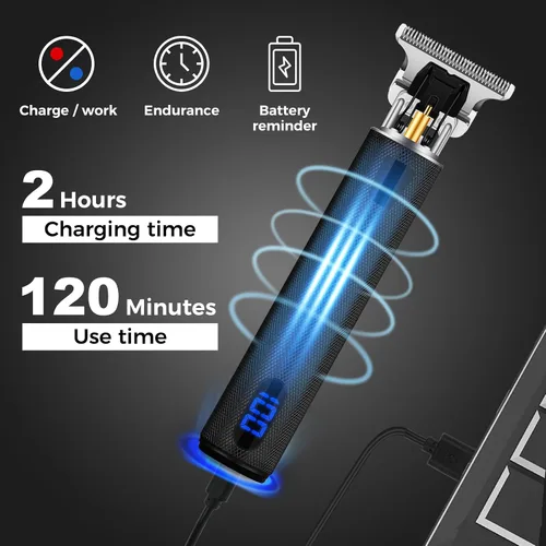 Miniatura 5 de candyfouse Cortadora de barba profesional para hombres, cortapelos con 4 peines límite, recargable inalámbrica con pantalla LCD, kit de aseo de Negro