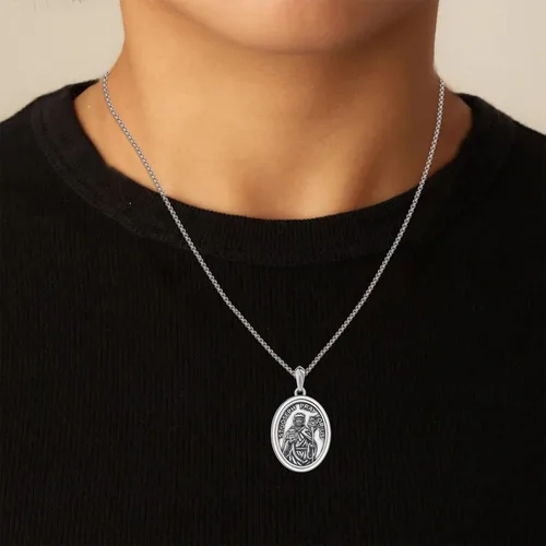 Miniatura 334 de Collar de plata de ley 925 con medalla de San Patrón, colgante de protección católica, amuleto, joyería religiosa para hombres y mujeres