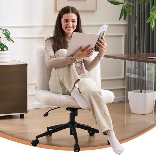 Miniatura 3 de NYPOT Silla de escritorio sin brazos con ruedas para sentarse cruzado - Silla amplia sin brazos para piernas cruzadas - Taburete ajustable de 360°