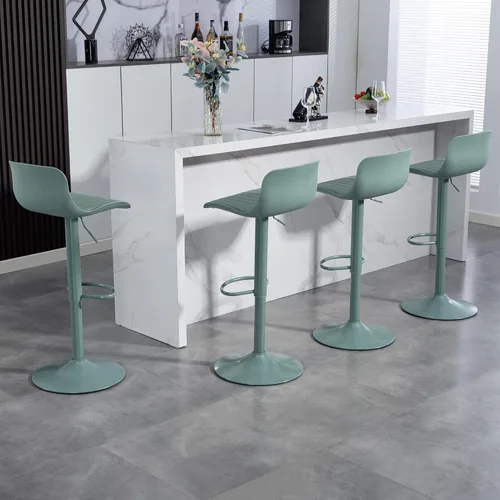 Miniatura 7 de Juego de 2 taburetes de bar modernos con giro de 360°, altura ajustable para isla de cocina y encimera, asientos tapizados de piel sintética verde