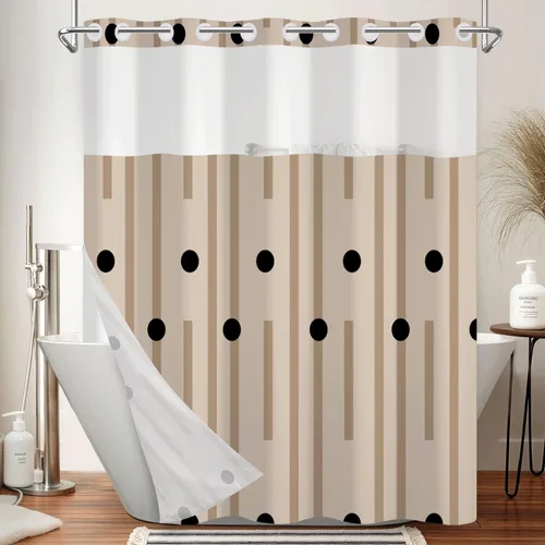 Miniatura 23 de No Hook Geometric Shower Curtain with Snap in Liner - 71″W x 74″L Waterproof Fabric with Mesh Top Window, Modern Abstract Triangle Design Bath