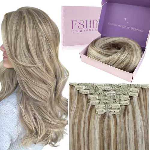 Miniatura 56 de Fshine Extensiones de cabello con broches, 22 pulgadas, 7 unidades, color marrón oscuro, doble trama, extensiones de cabello humano real con clip
