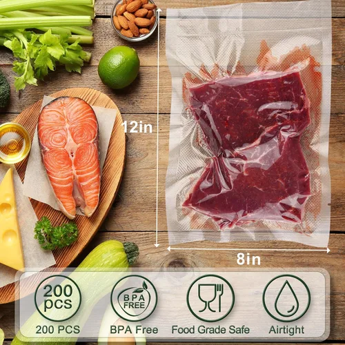 Miniatura 2 de Bolsas selladoras al vacío para alimentos, 200 cuartos de galón de 8 x 12 pulgadas, bolsas de ahorro de alimentos precortadas, tamaño de cuarto
