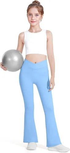 Miniatura 5 de HASMES Leggings acampanados para niñas con bolsillos, parte inferior acampanada, cintura alta, pantalones de yoga para danza, ropa deportiva