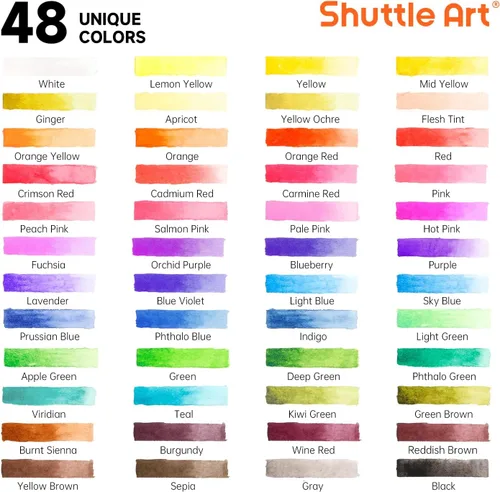 Miniatura 3 de Shuttle Art - Juego de pintura de acuarela de 48 colores en medias bandejas con 2 bolígrafos de pincel de agua, 10 pinceles de pintura, 1
