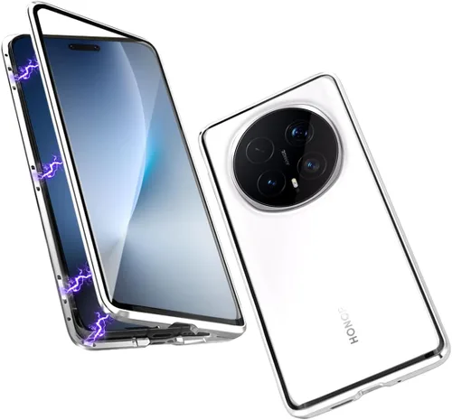 Miniatura 9 de QUIETIP Funda magnética para Honor Magic 8 Lite/Honor X9d, marco de metal de doble cara cubierta de vidrio templado transparente, negro