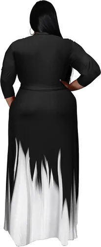 Miniatura 3 de Runwind - Vestidos largos de talla extragrande para mujer, con estampado floral, sueltos, manga 34 y cinturón