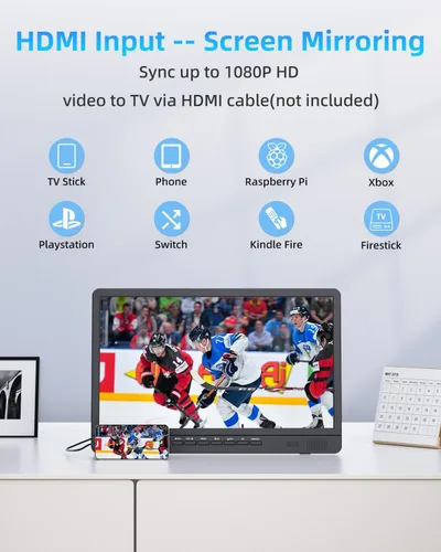 Miniatura 4 de NORTHING TV portátil de 18" con 6500mAH de potencia incorporada, TV pequeña Full HD 1080P con antena, TV de 12V para automóvil, compatible