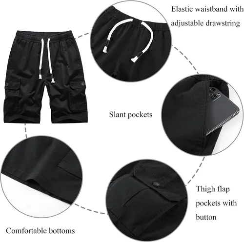 Miniatura 2 de VtuAOL Pantalones cortos cargo para mujer, cintura elástica, cómodos, de algodón, holgados