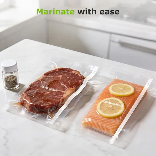 Miniatura 3 de [2025 Nuevo] Bonsenkitchen Rollos de Bolsas Selladoras al Vacío de 11" x 150' con Cortador para Almacenamiento de Alimentos, Grado Comercial, Sin