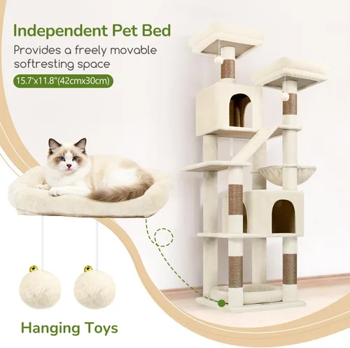 Miniatura 5 de Globlazer Árbol de gato resistente de 74 pulgadas para gatos grandes de interior, torre para gatos de varios niveles con 5 postes rascadores